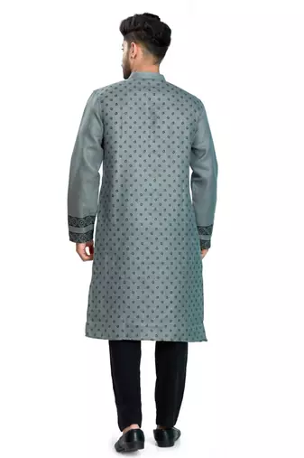 Grey hand block printed viscos kurta payjama ethnic wear / festive wear