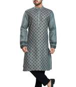 Grey hand block printed viscos kurta payjama ethnic wear / festive wear