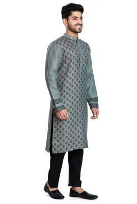Grey hand block printed viscos kurta payjama ethnic wear / festive wear 4
