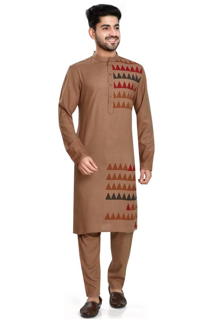 Brown hand block printed kurta viscos kurta payjama etnic wear / festive wear
