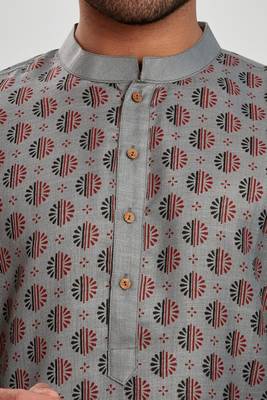 Grey hand block printed viscos kurta payjama ethnic wear / festive wear 5