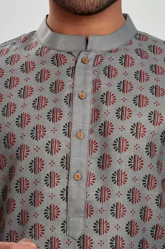 Grey hand block printed viscos kurta payjama ethnic wear / festive wear