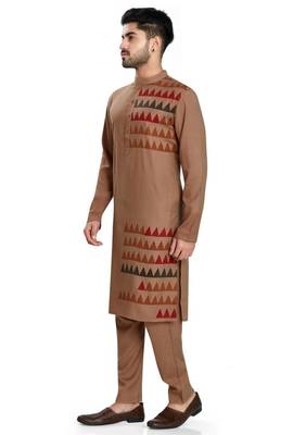 Brown hand block printed kurta viscos kurta payjama etnic wear / festive wear 3