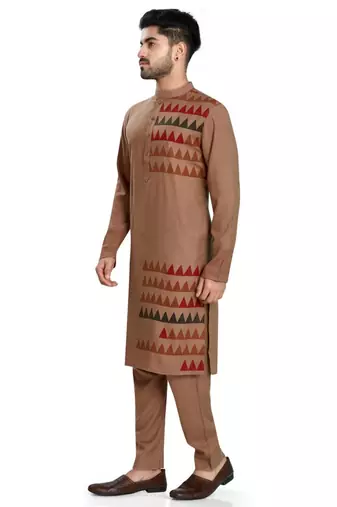 Brown hand block printed kurta viscos kurta payjama etnic wear / festive wear