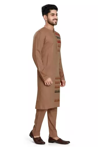 Brown hand block printed kurta viscos kurta payjama etnic wear / festive wear