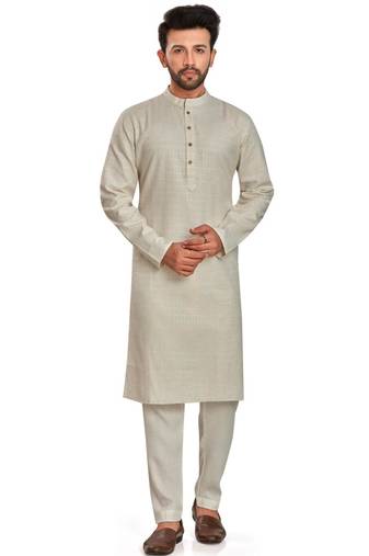 Off white jaquard fabric kurta payjama ethnic wear / festive wear