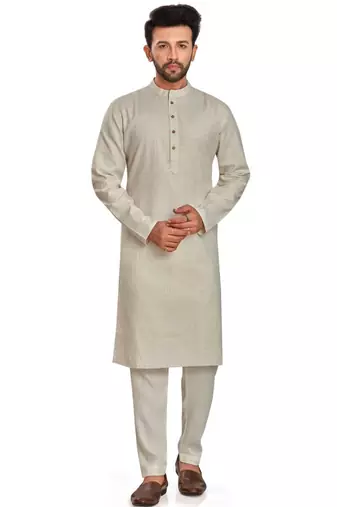 Off white jaquard fabric kurta payjama ethnic wear / festive wear