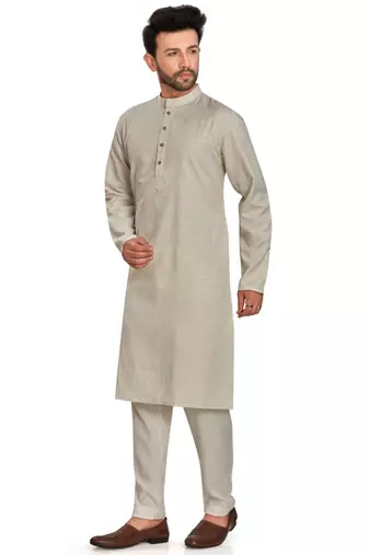 Off white jaquard fabric kurta payjama ethnic wear / festive wear