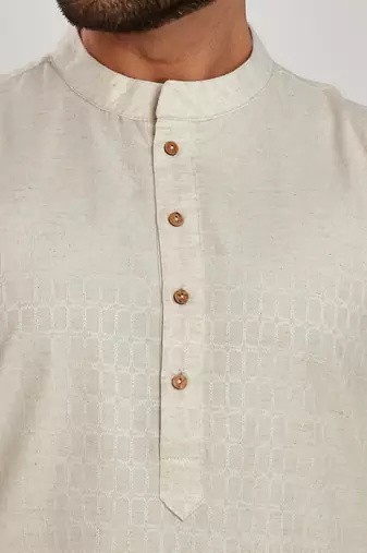 Off white jaquard fabric kurta payjama ethnic wear / festive wear