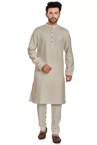 Off white jaquard fabric kurta payjama ethnic wear / festive wear