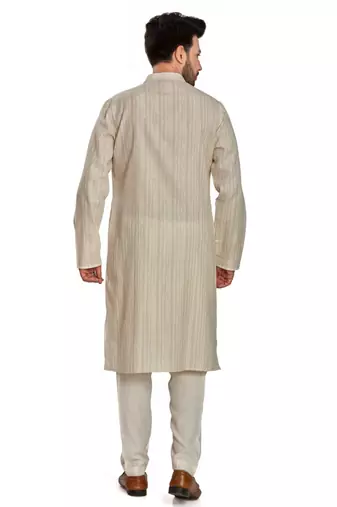 Off white jaquard fabric kurta payjama ethnic wear / festive wear