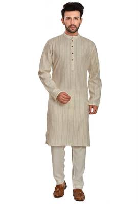 Off white jaquard fabric kurta payjama ethnic wear / festive wear 1