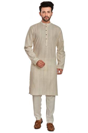 Off white jaquard fabric kurta payjama ethnic wear / festive wear