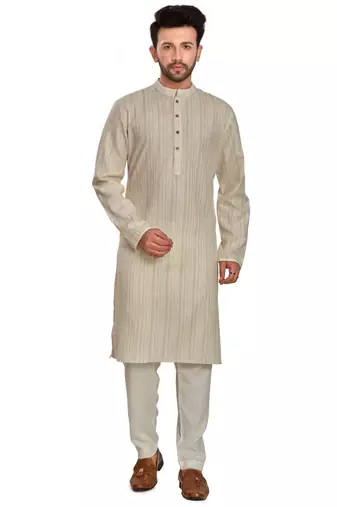 Off white jaquard fabric kurta payjama ethnic wear / festive wear