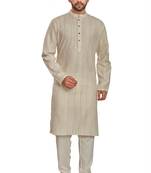 Off white jaquard fabric kurta payjama ethnic wear / festive wear