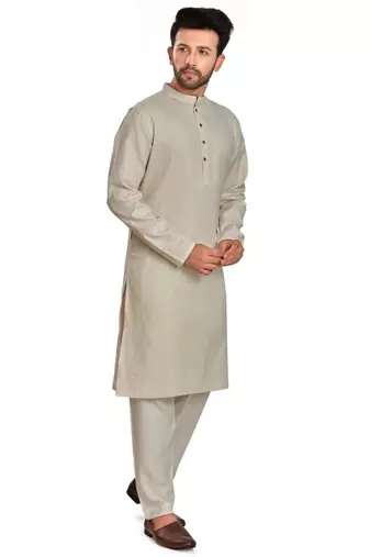 Off white jaquard fabric kurta payjama ethnic wear / festive wear