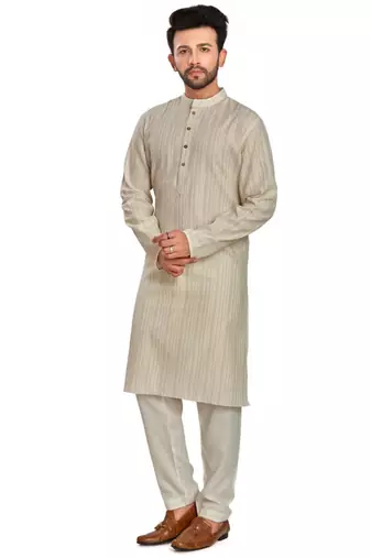 Off white jaquard fabric kurta payjama ethnic wear / festive wear