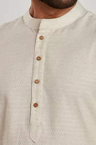 Off white jaquard fabric kurta payjama ethnic wear / festive wear