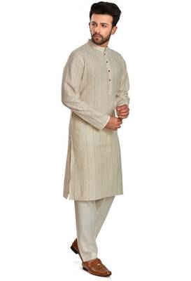 Off white jaquard fabric kurta payjama ethnic wear / festive wear 4