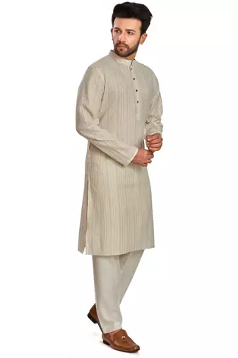 Off white jaquard fabric kurta payjama ethnic wear / festive wear
