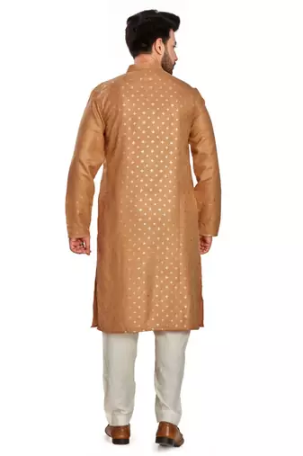 Copper brown hand block golden foil printed viscos kurta payjama ethnic wear / festive wear