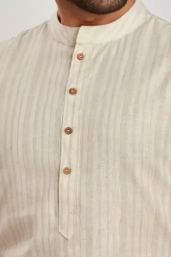 Off white jaquard fabric kurta payjama ethnic wear / festive wear