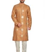 Copper brown hand block golden foil printed viscos kurta payjama ethnic wear / festive wear