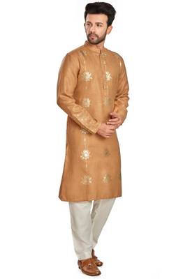 Copper brown hand block golden foil printed viscos kurta payjama ethnic wear / festive wear 4