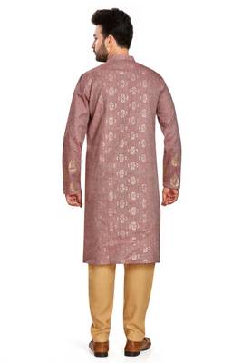 Rust brown hand block golden foil printed viscos kurta payjama ethnic wear / festive wear 2