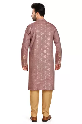 Rust brown hand block golden foil printed viscos kurta payjama ethnic wear / festive wear