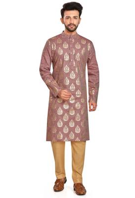 Rust brown hand block golden foil printed viscos kurta payjama ethnic wear / festive wear 1
