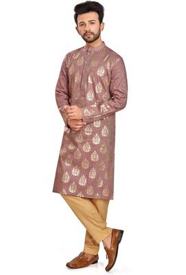Rust brown hand block golden foil printed viscos kurta payjama ethnic wear / festive wear 3