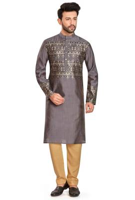 Charcoal grey hand block foil printed viscos kurta payjama etnic wear / festive wear 1