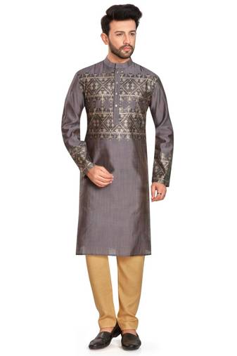 Charcoal grey hand block foil printed viscos kurta payjama etnic wear / festive wear
