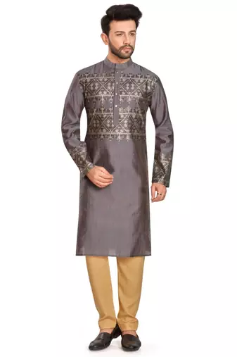 Charcoal grey hand block foil printed viscos kurta payjama etnic wear / festive wear