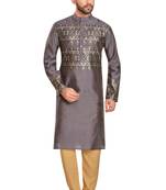 Charcoal grey hand block foil printed viscos kurta payjama etnic wear / festive wear