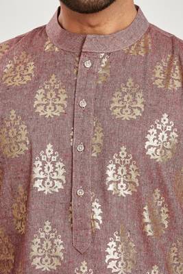 Rust brown hand block golden foil printed viscos kurta payjama ethnic wear / festive wear 4