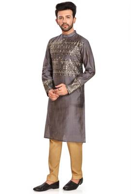 Charcoal grey hand block foil printed viscos kurta payjama etnic wear / festive wear 2