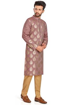 Rust brown hand block golden foil printed viscos kurta payjama ethnic wear / festive wear 5