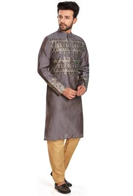 Charcoal grey hand block foil printed viscos kurta payjama etnic wear / festive wear 3