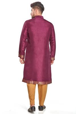 Purple hand block printed kurta with embroidery banarsi silk  kurta payjama etnic wear / festive wear 2