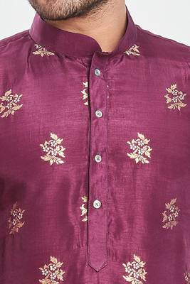 Purple hand block printed kurta with embroidery banarsi silk  kurta payjama etnic wear / festive wear 3