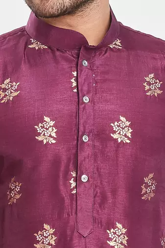 Purple hand block printed kurta with embroidery banarsi silk  kurta payjama etnic wear / festive wear