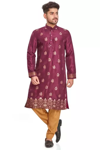 Purple hand block printed kurta with embroidery banarsi silk  kurta payjama etnic wear / festive wear