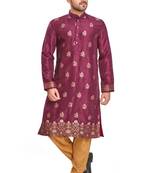 Purple hand block printed kurta with embroidery banarsi silk  kurta payjama etnic wear / festive wear