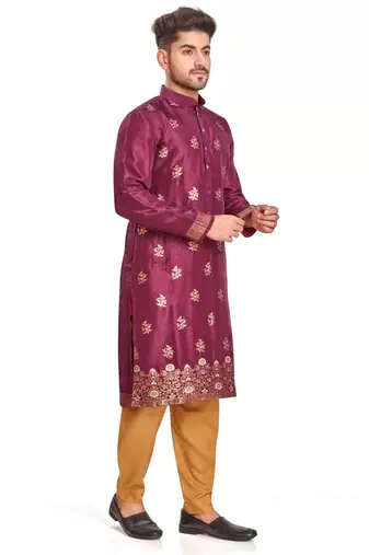 Purple hand block printed kurta with embroidery banarsi silk  kurta payjama etnic wear / festive wear