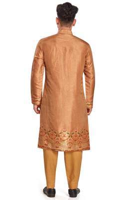 Brown  hand block printed kurta with embroidery banarsi silk  kurta payjama etnic wear / festive wear 2