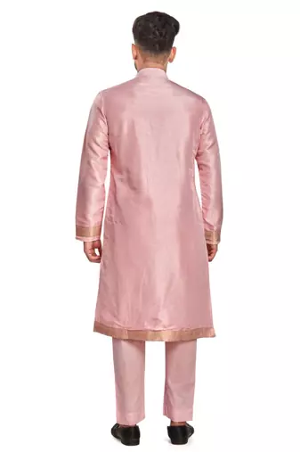 Pink hand block printed kurta with embroidery banarsi silk  kurta payjama etnic wear / festive wear