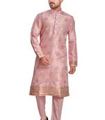 Pink hand block printed kurta with embroidery banarsi silk  kurta payjama etnic wear / festive wear