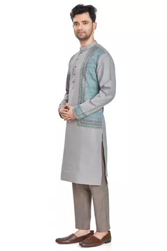 Grey hand block printed kurta viscos kurta payjama etnic wear / festive wear